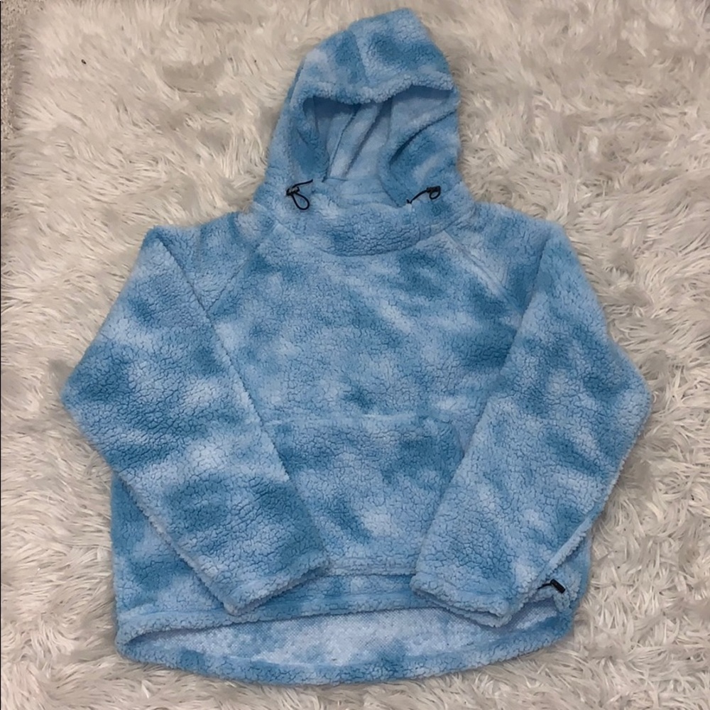 VS Pink sherpa blue tie dye funnel neck pullover